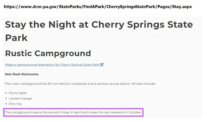 Cherry Springs State Park Rustic Campground 2