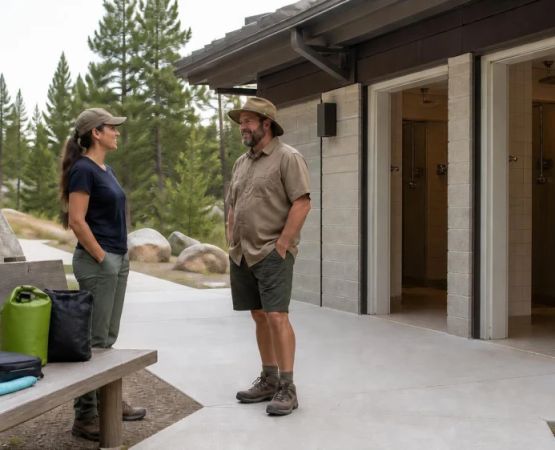 Campground Shower Plan: Water, Footing, Privacy, and Dry Gear
