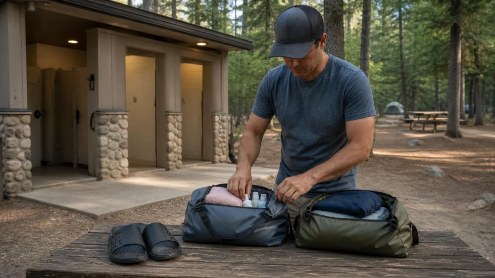 Campground Shower Plan: Footwear, Dry Storage, and Timing