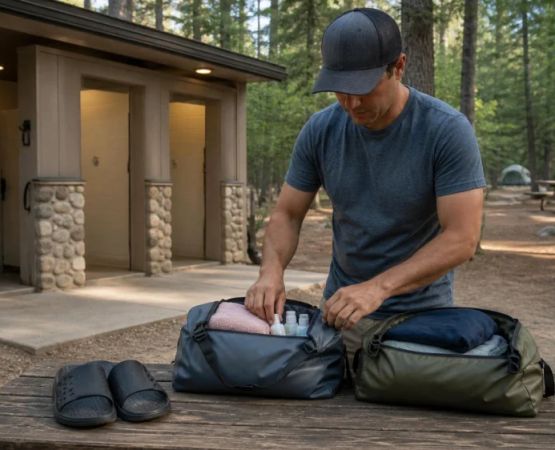 Campground Shower Plan: Footwear, Dry Storage, and Timing
