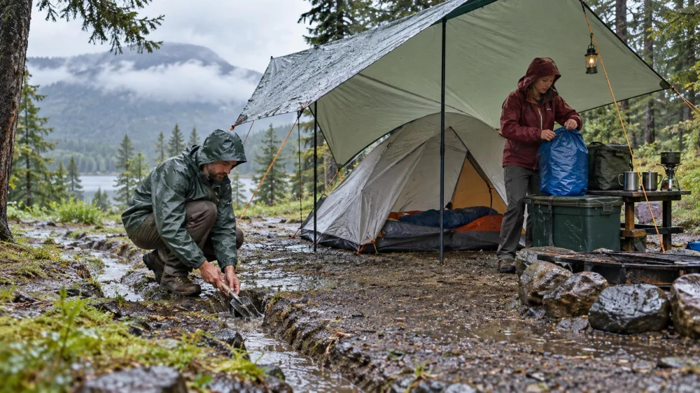 Camping Rain Setup Plan: Drainage, Shelter, and Dry Gear