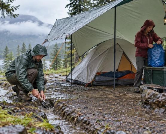 Camping Rain Setup Plan: Drainage, Shelter, and Dry Gear