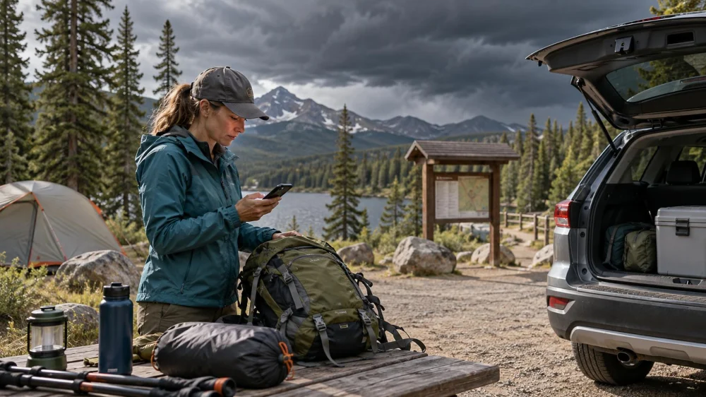 Campsite Storm Exit Plan: Alerts, Vehicle, and Meeting Point