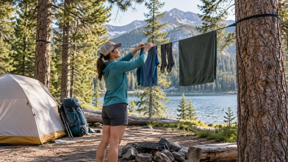 Campsite Clothesline Setup: Trees, Tension, and Courtesy